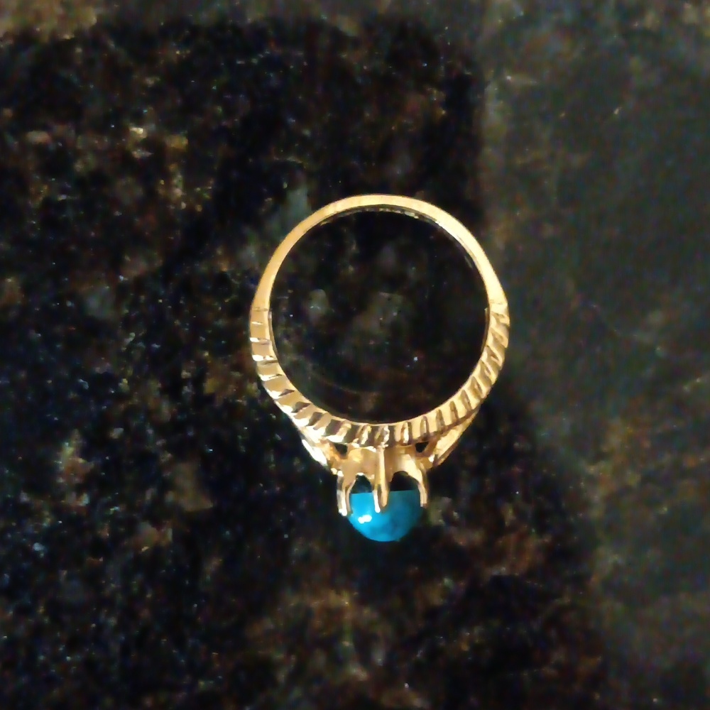 Vintage Chrysocolla Ring 10k Gold Electroplate - Picture 4 of 4
